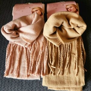 2pk Super Soft Scarves Beige and Tan Scarf for Fall Winter Coat